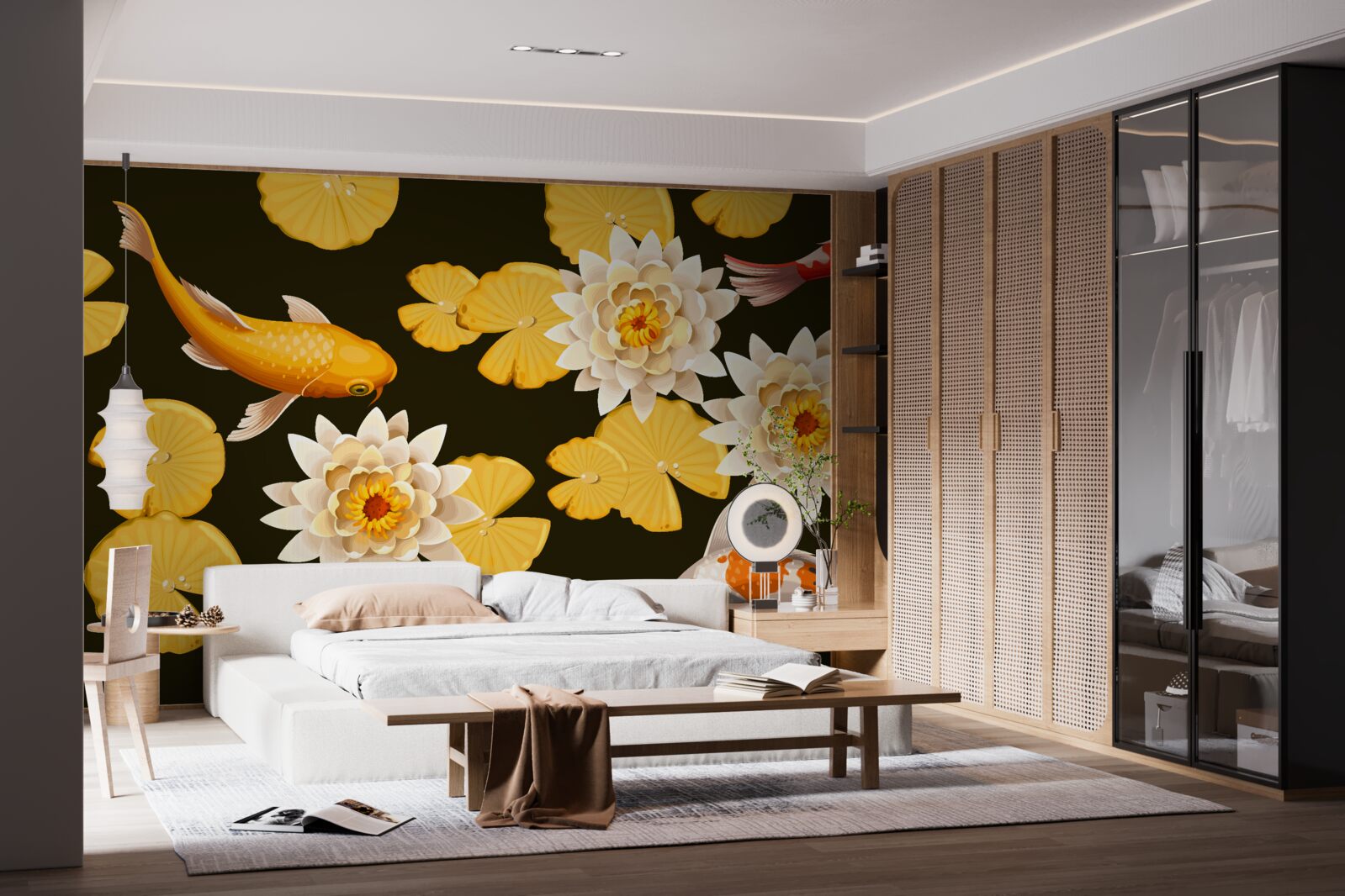 Fototapet lacul de toamnă este decorat cu lotus înflorit