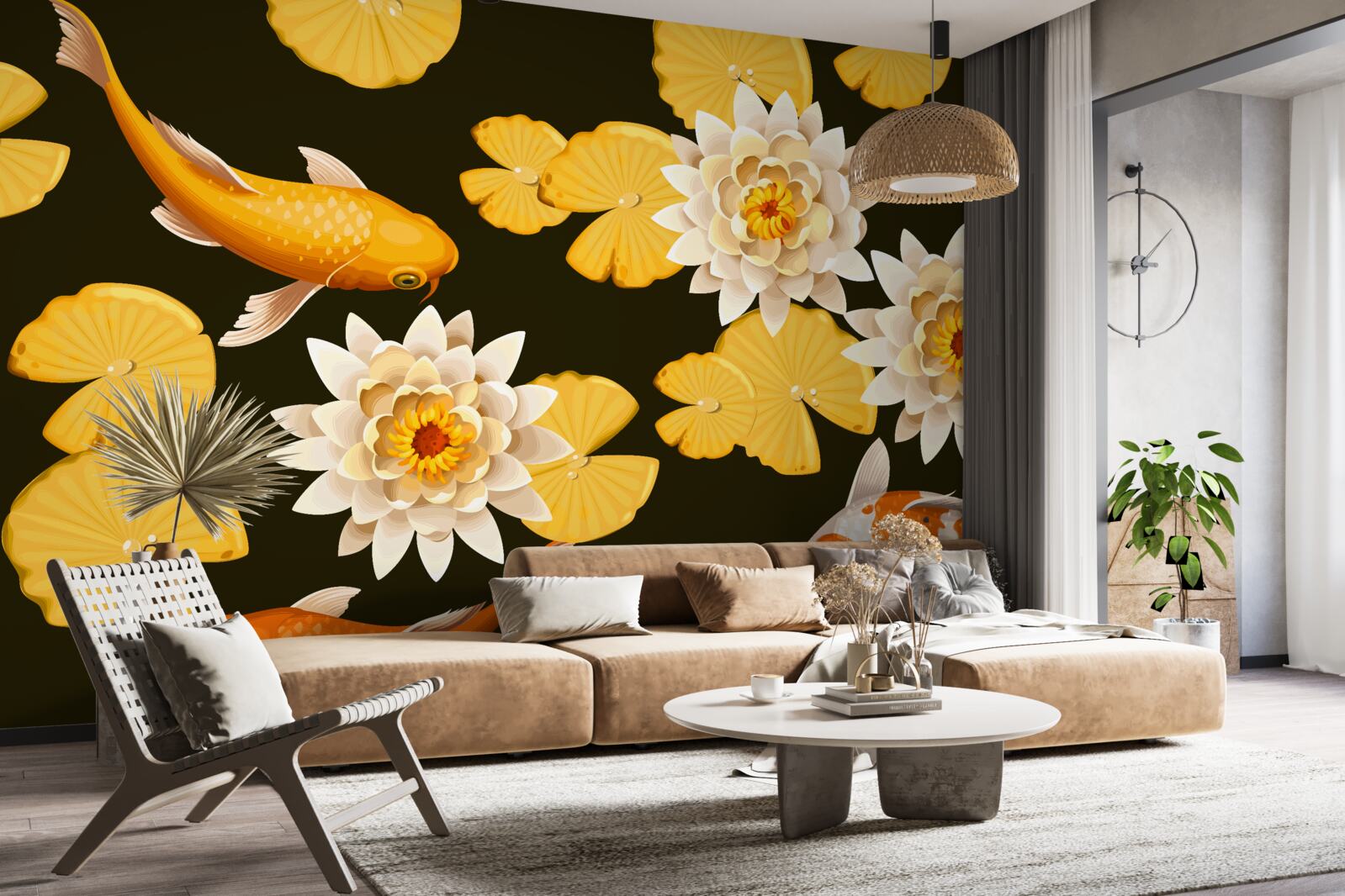 Fototapet lacul de toamnă este decorat cu lotus înflorit