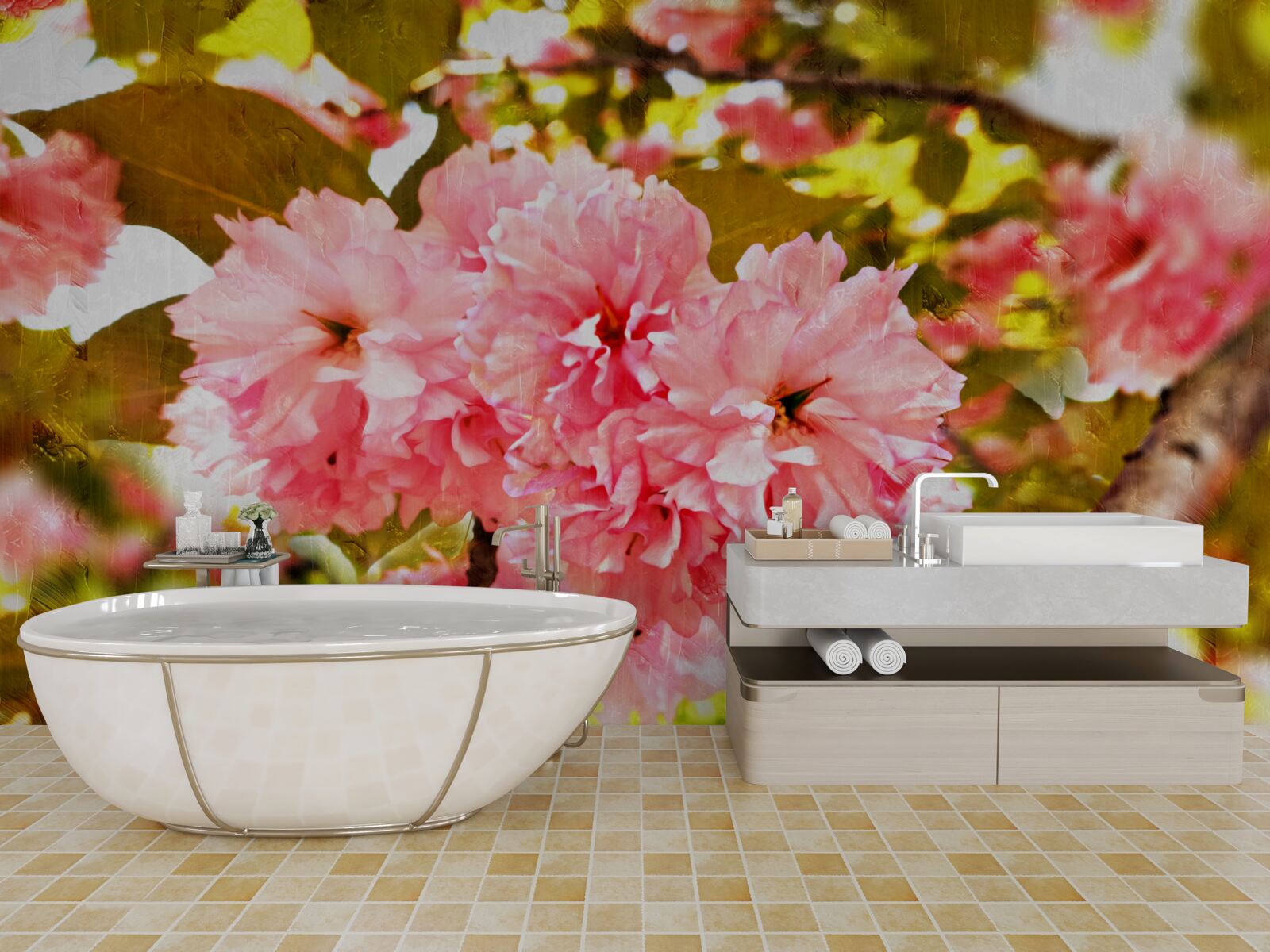 Fototapet kanzan sakura în plină floare