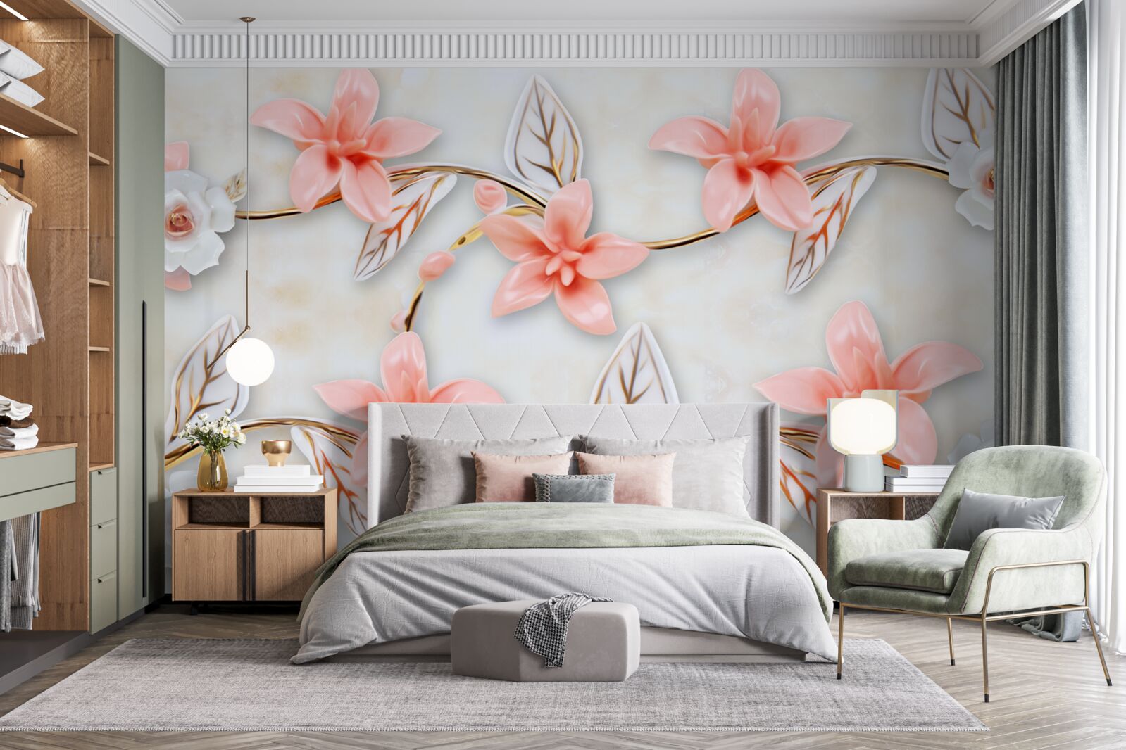 Fototapet magnolii roz pe ramuri