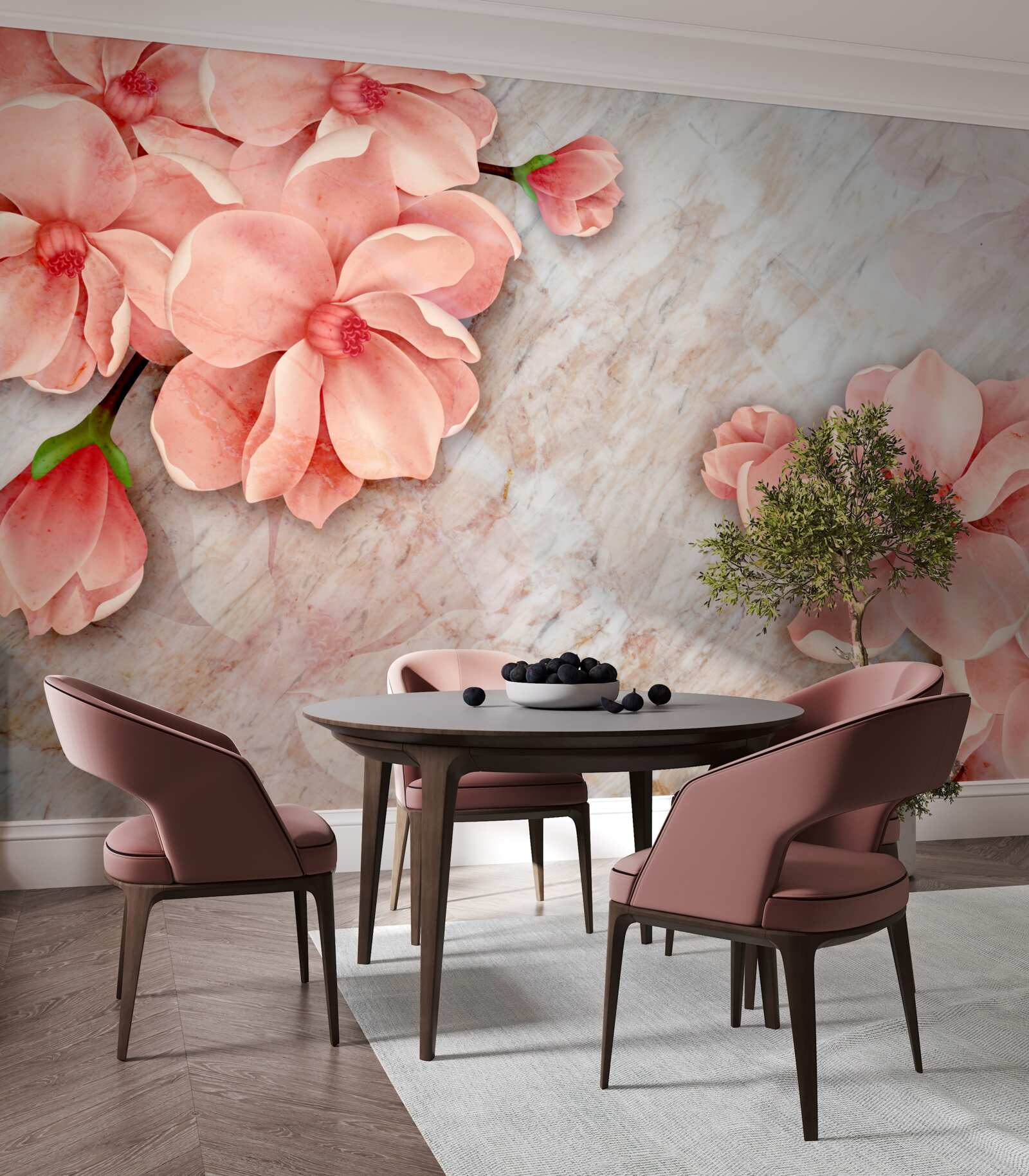Fototapet magnolii cu flori roz