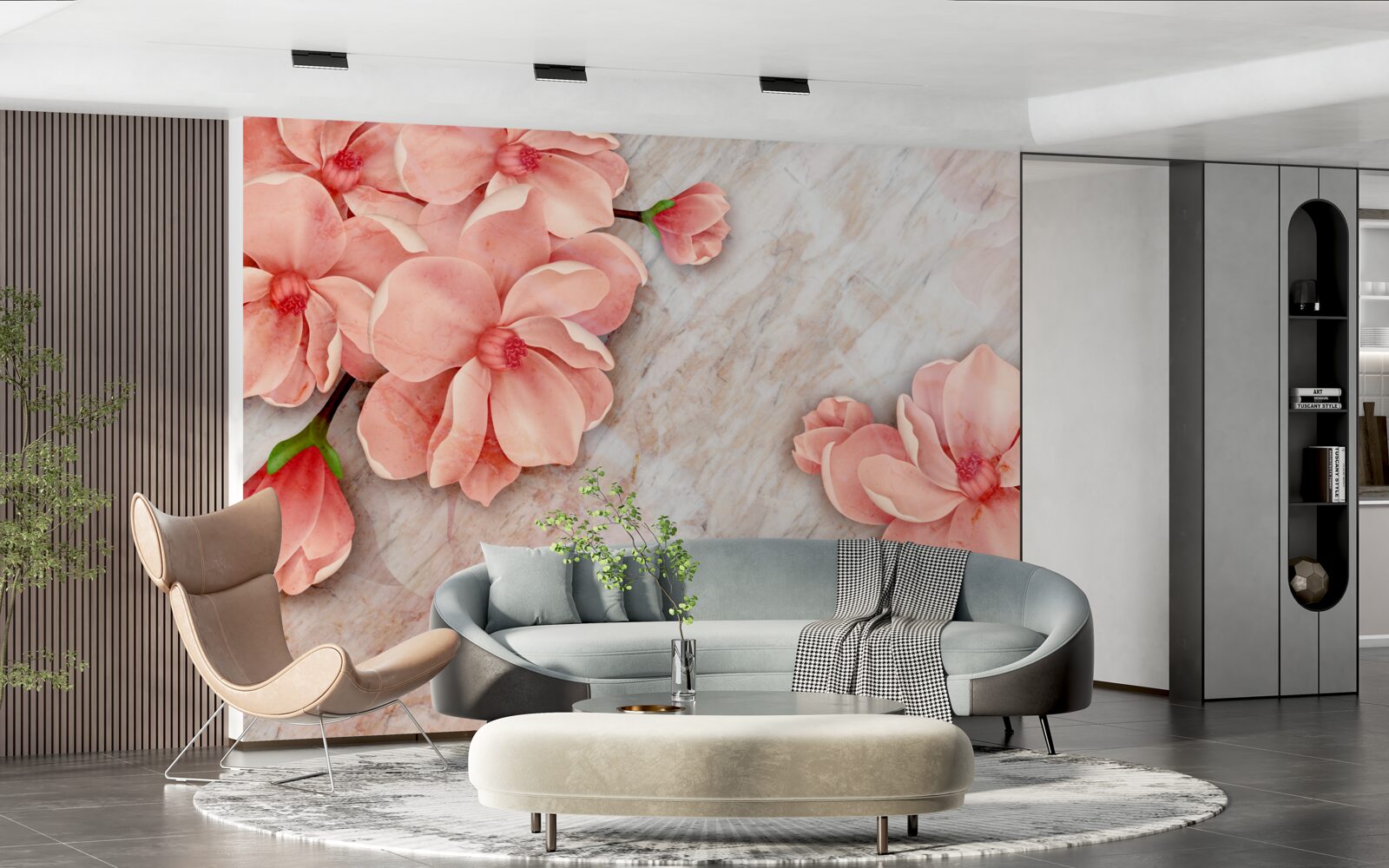 Fototapet magnolii cu flori roz