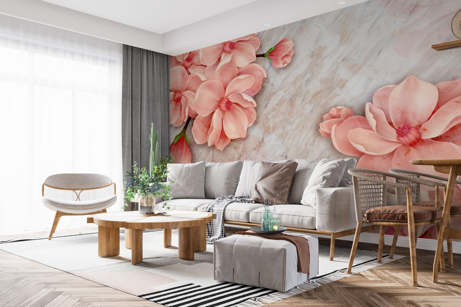 Fototapet magnolii cu flori roz
