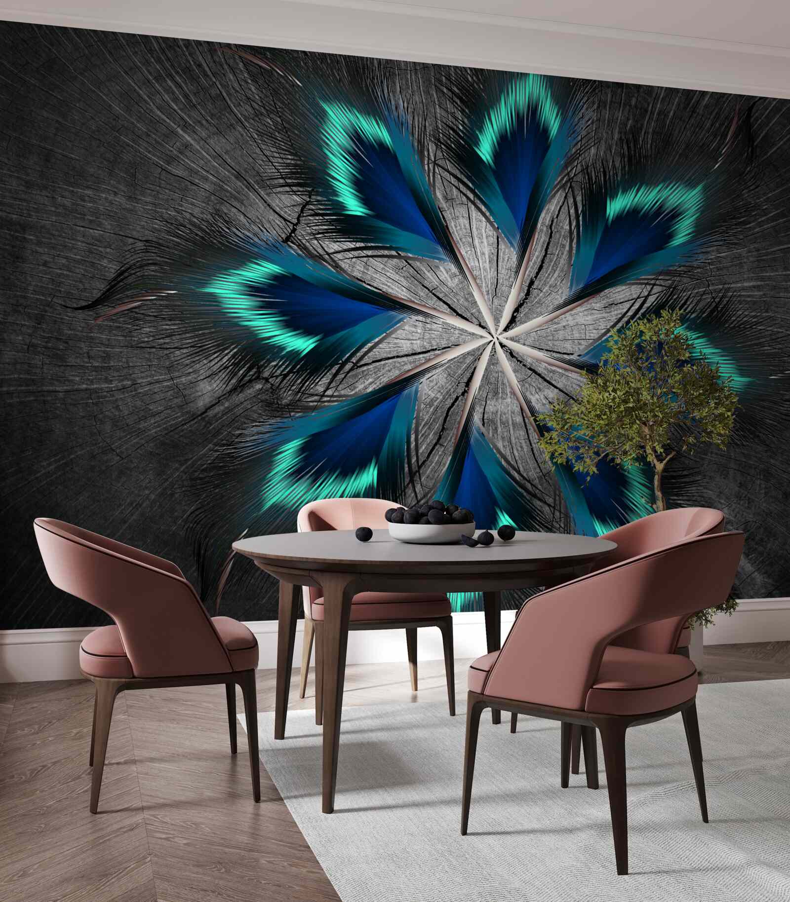 Fototapet pene de păun în formă de stea cu design abstract