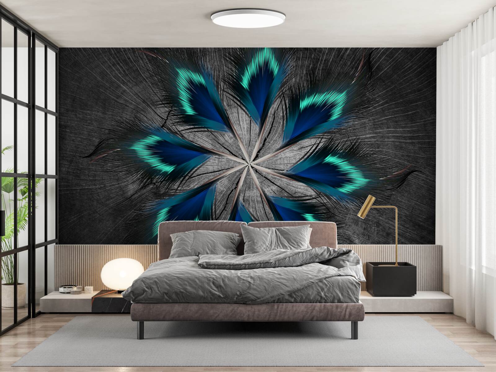 Fototapet pene de păun în formă de stea cu design abstract
