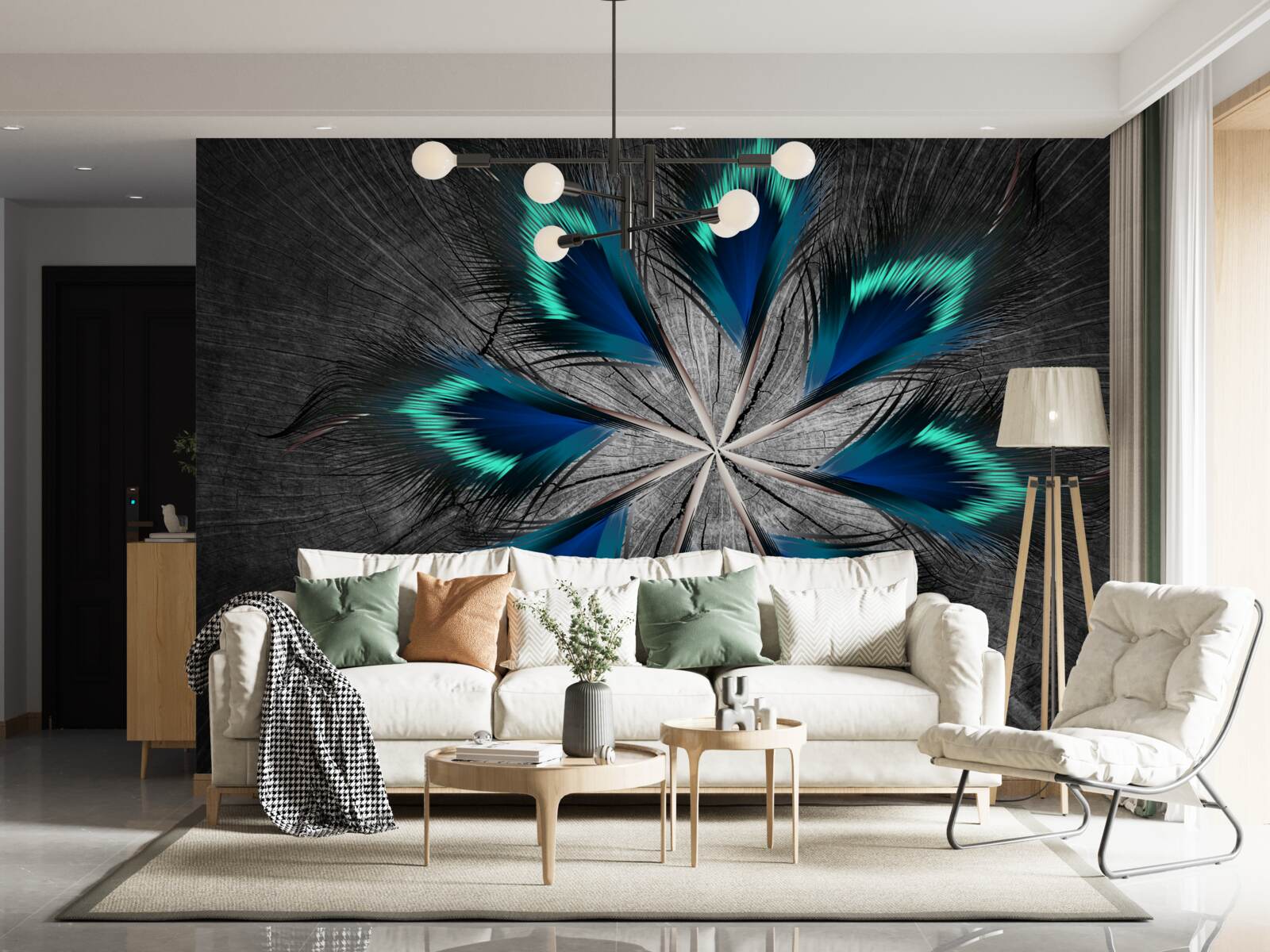 Fototapet pene de păun în formă de stea cu design abstract