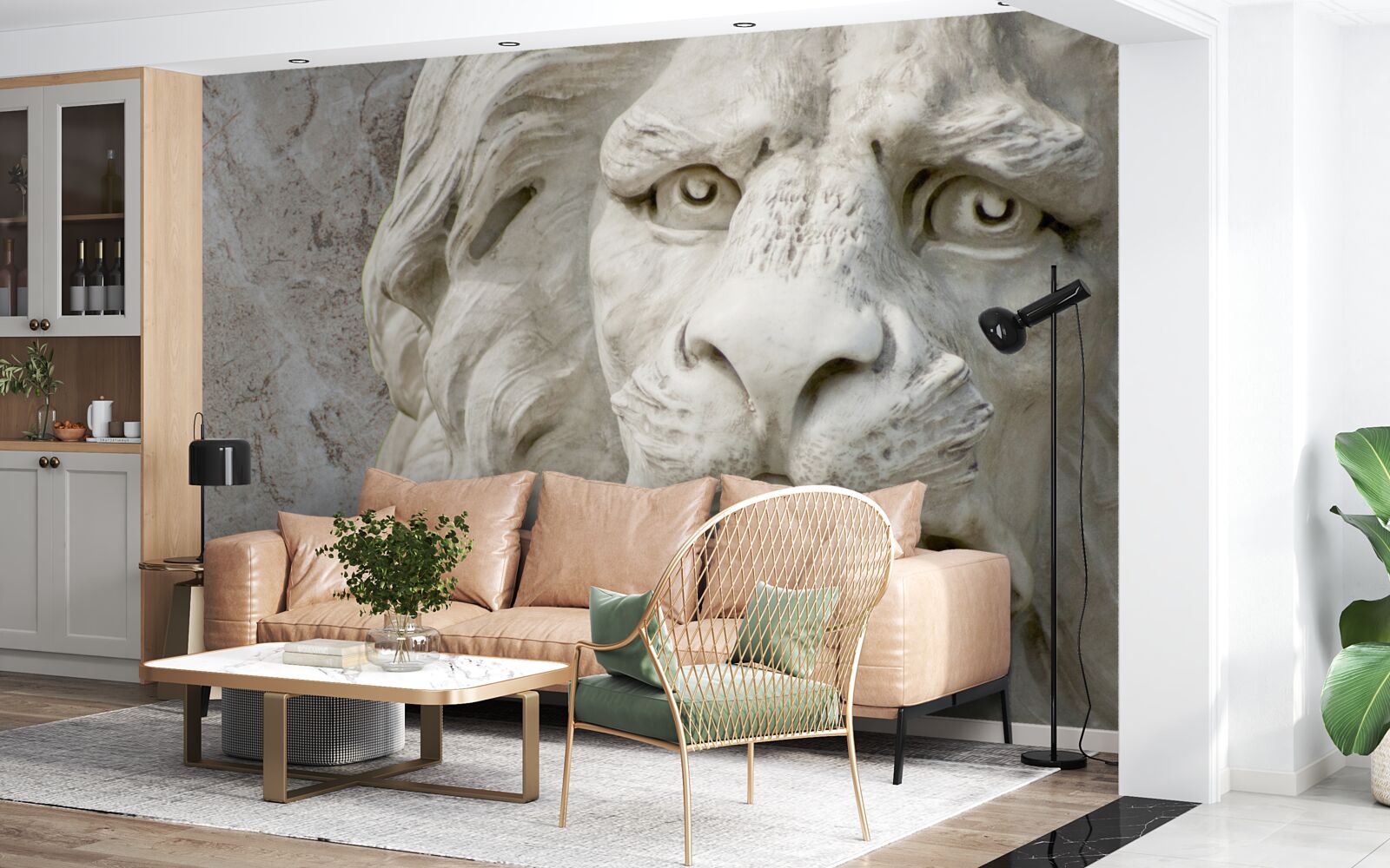 Fototapet cap de leu în basorelief
