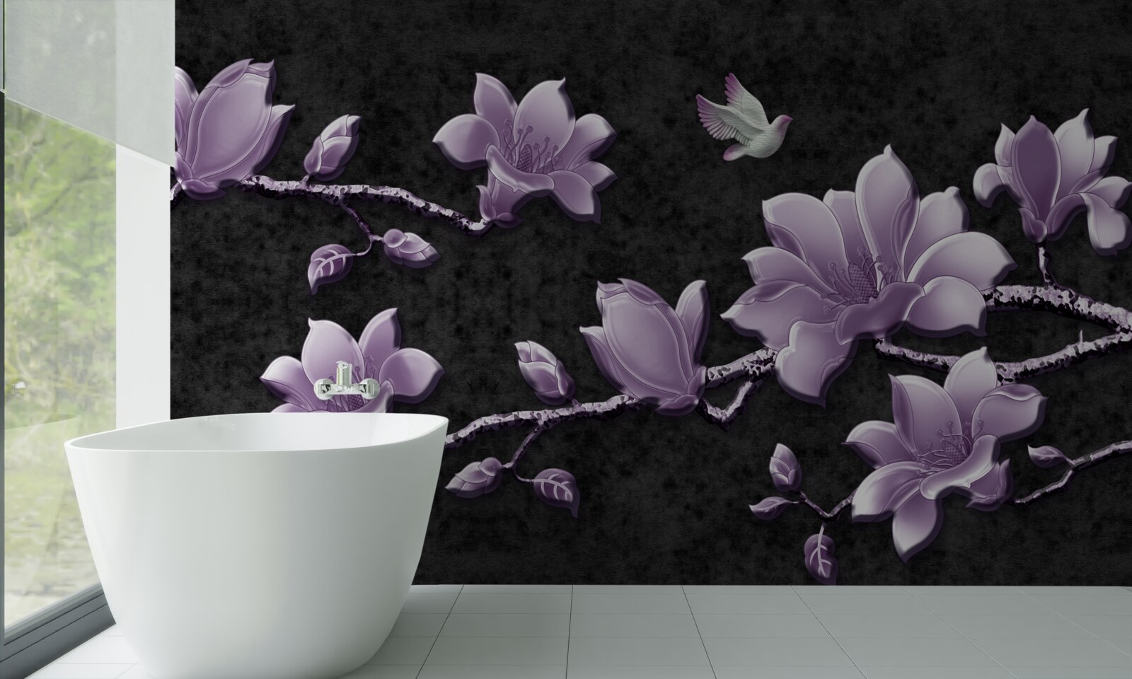Fototapet ramuri delicate de magnolie de culoarea liliacului