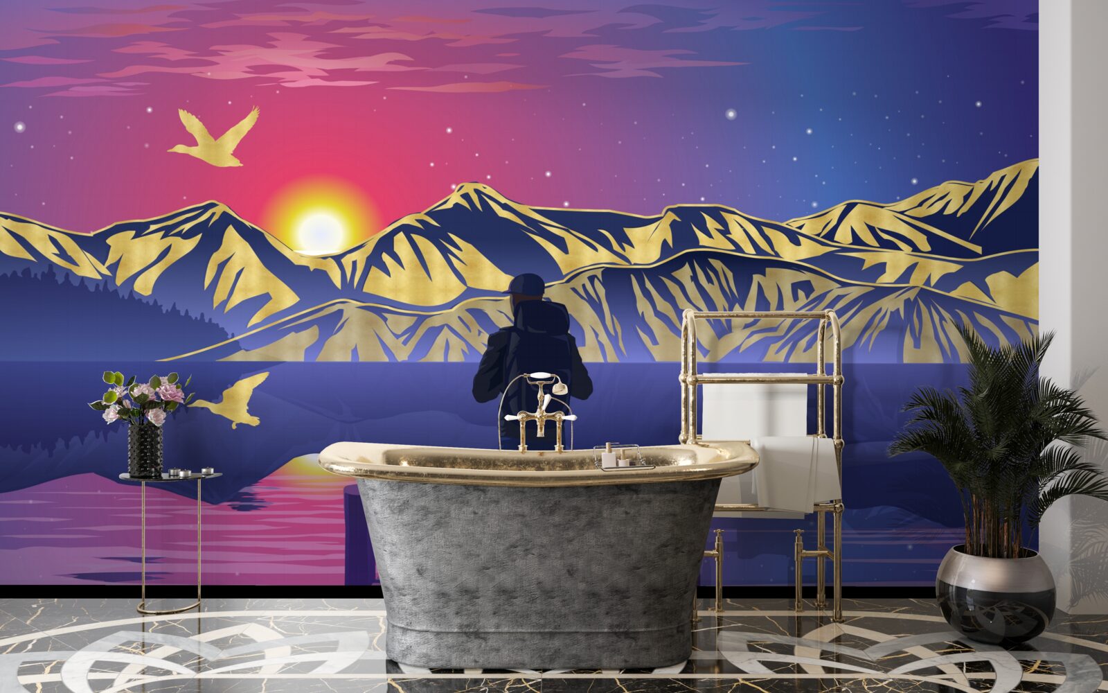 Fototapet pe pod, turistul întâlnește zorii