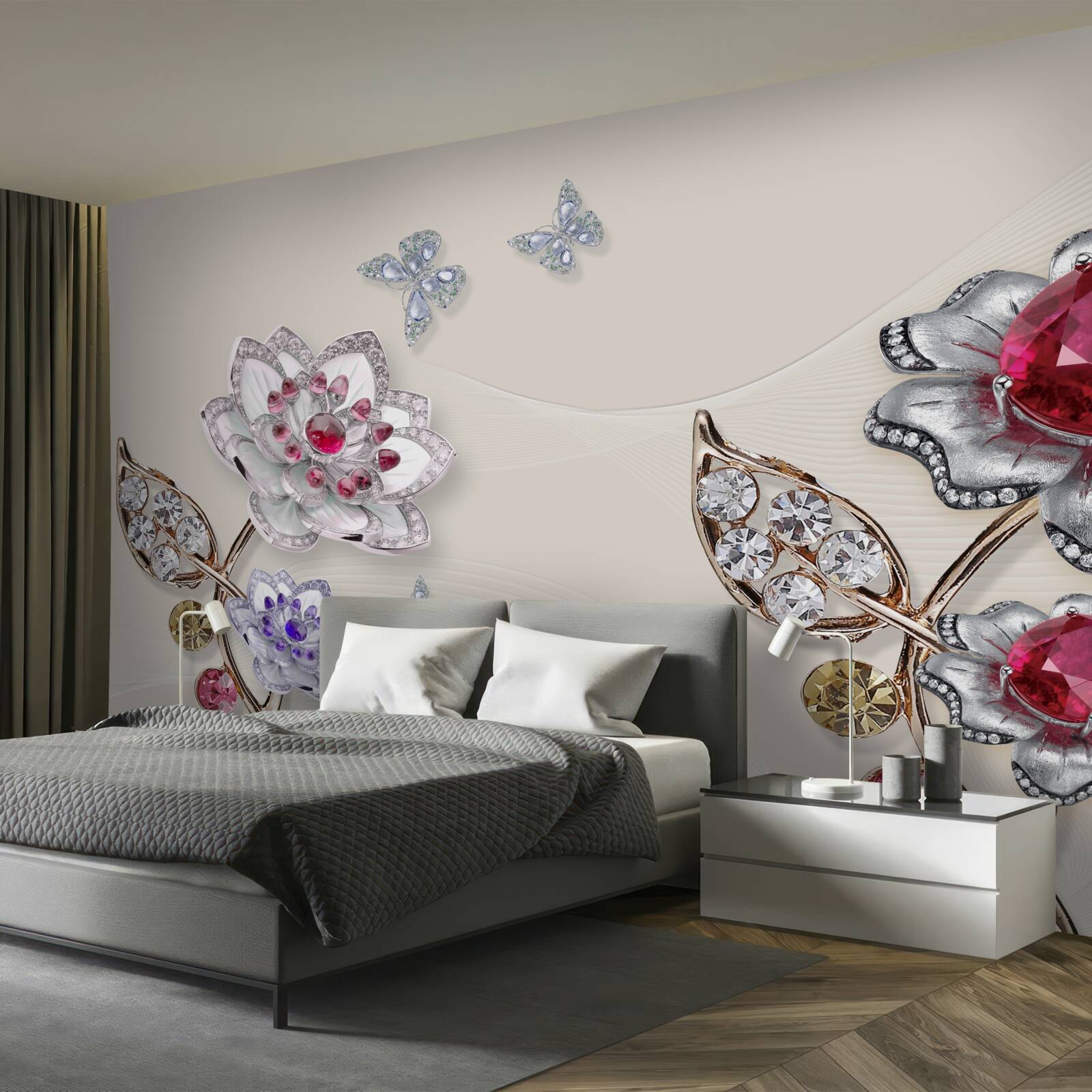 Fototapet florile de aur decorate cu pietre prețioase încântă prin frumusețea lor
