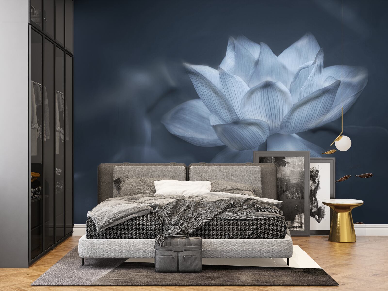 Fototapet peștișor auriu și lotus alb