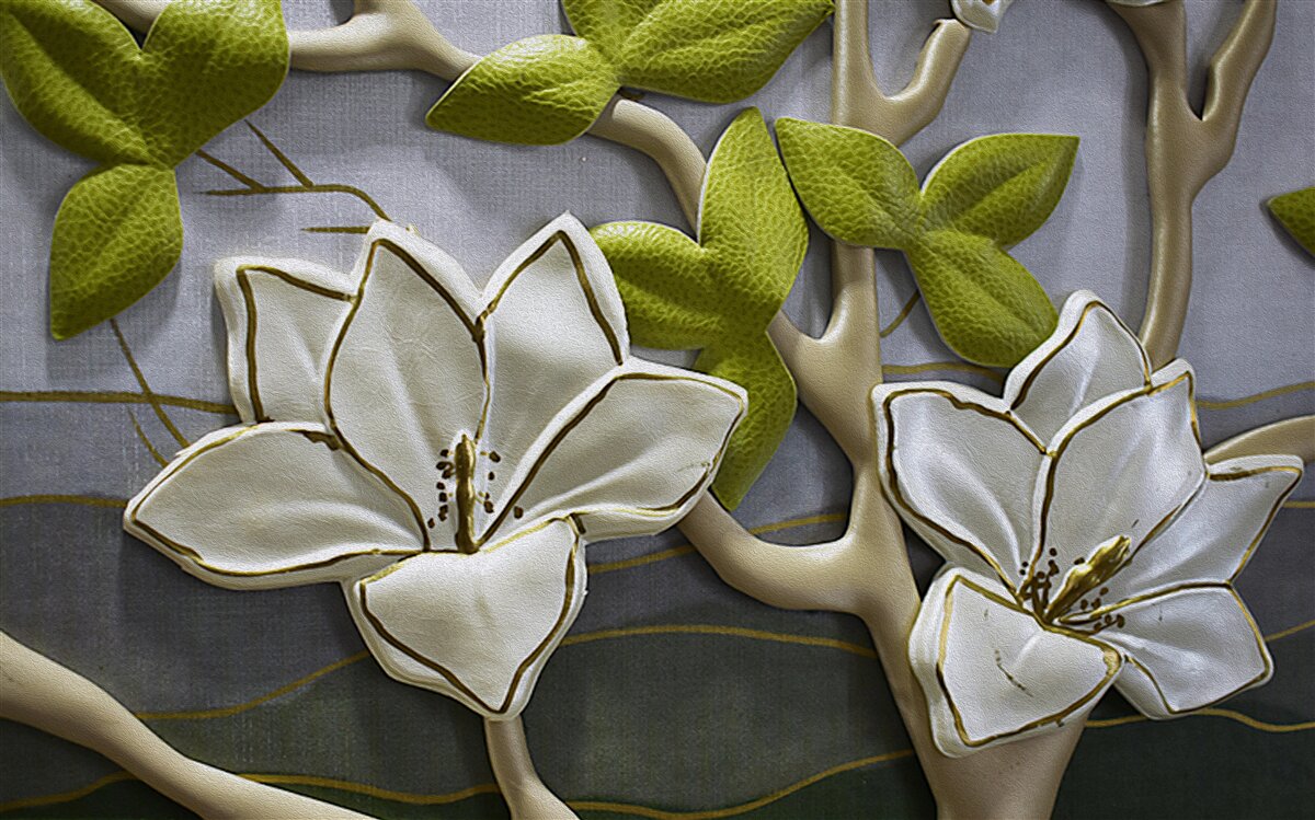 Fototapet magnolie cu flori de porțelan pe ramuri verzi
