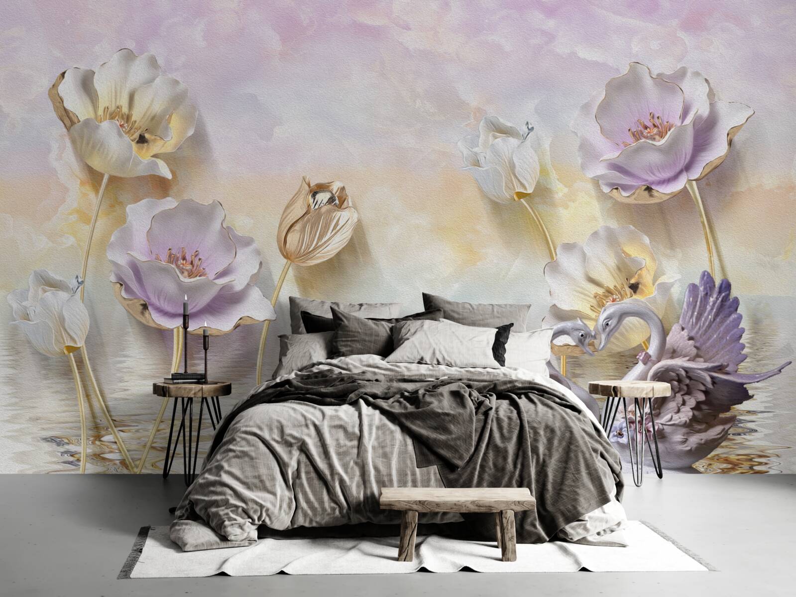 Fototapet reflexii de flori delicate în apă