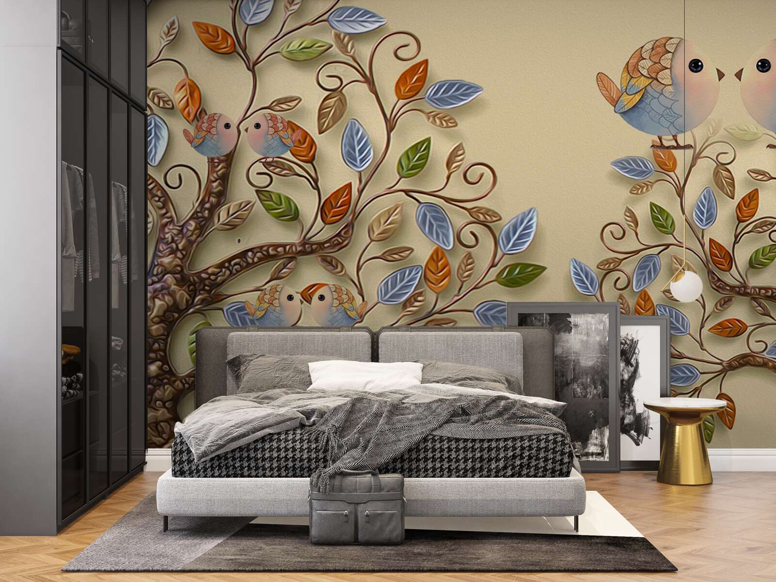 Fototapet copaci de toamnă cu păsări