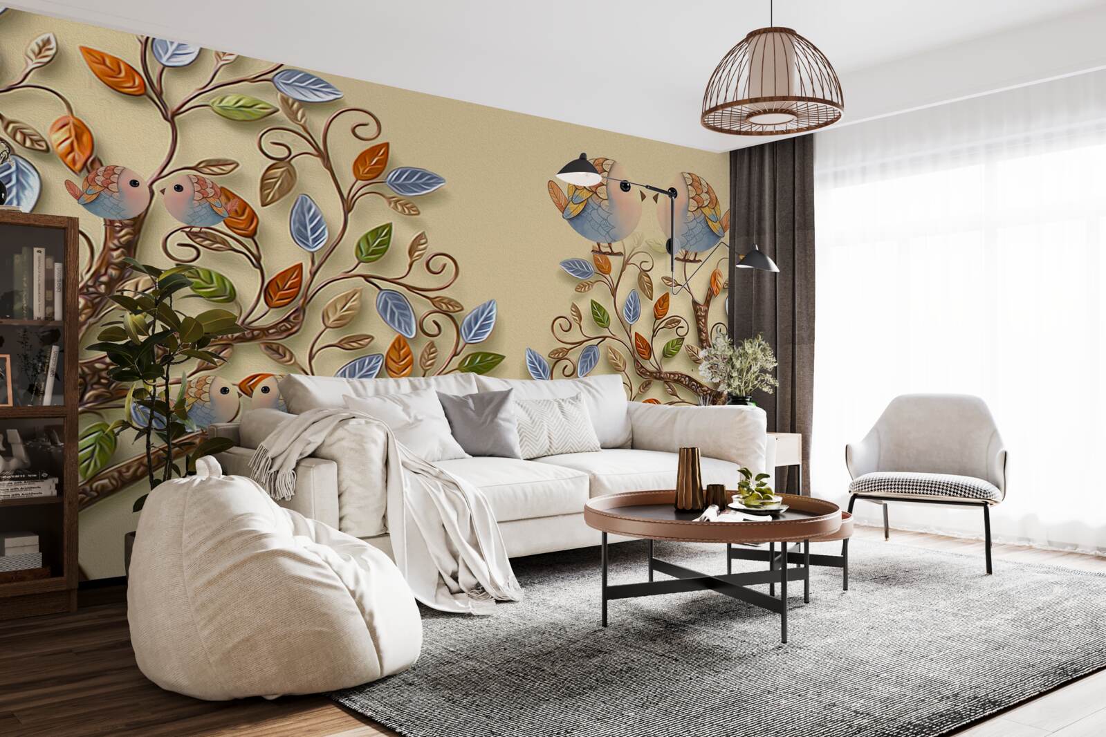 Fototapet copaci de toamnă cu păsări