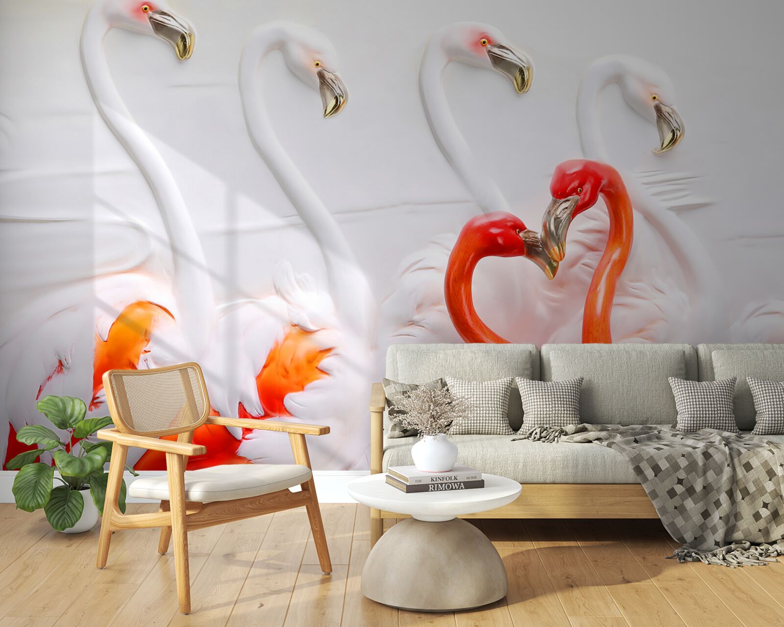 Fototapet flamingo în nuanțe de roz și alb