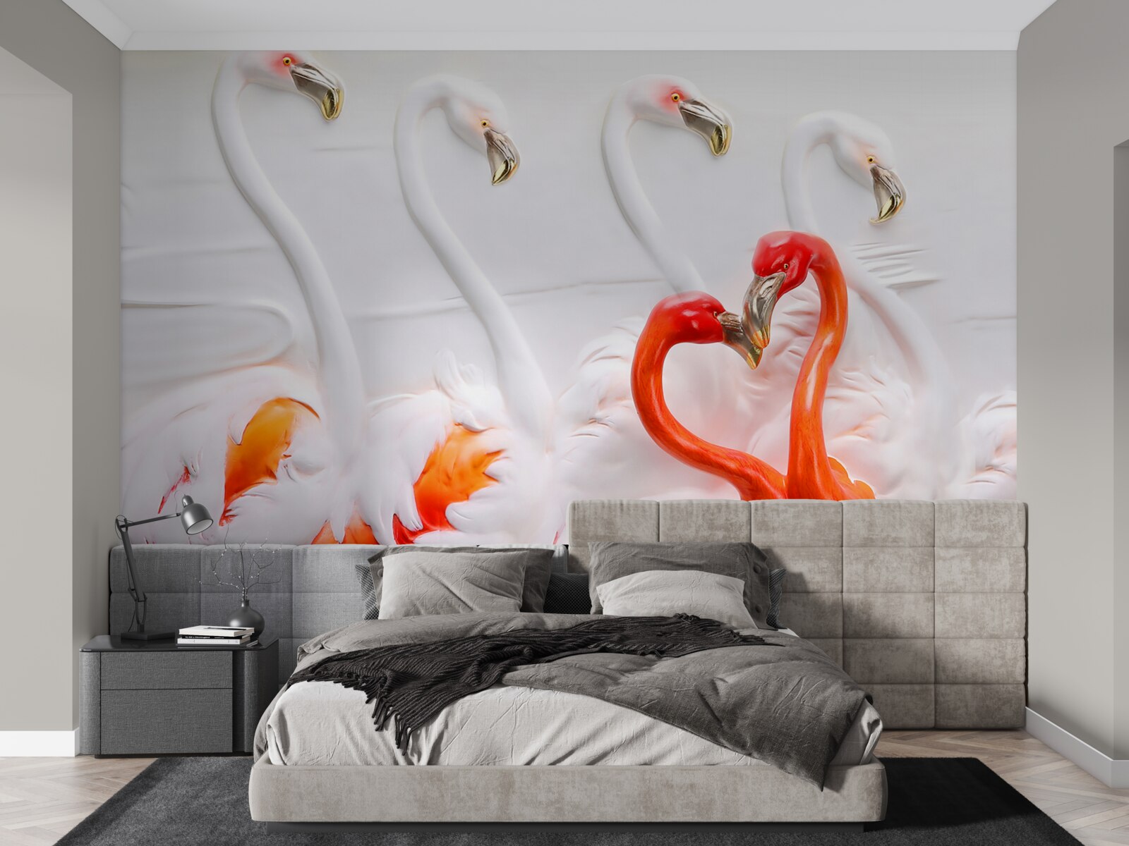 Fototapet flamingo în nuanțe de roz și alb