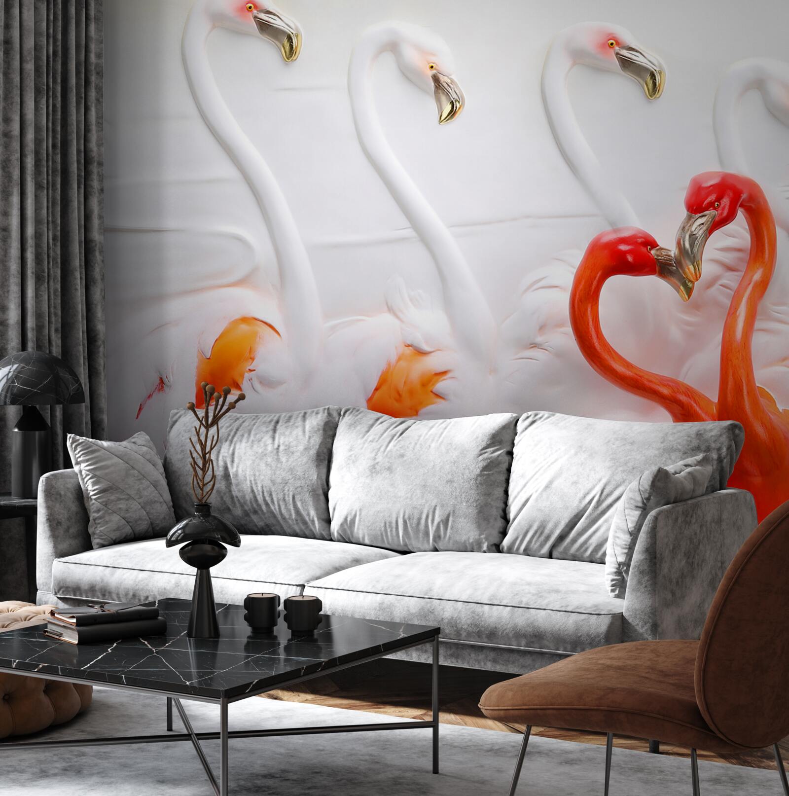 Fototapet flamingo în nuanțe de roz și alb