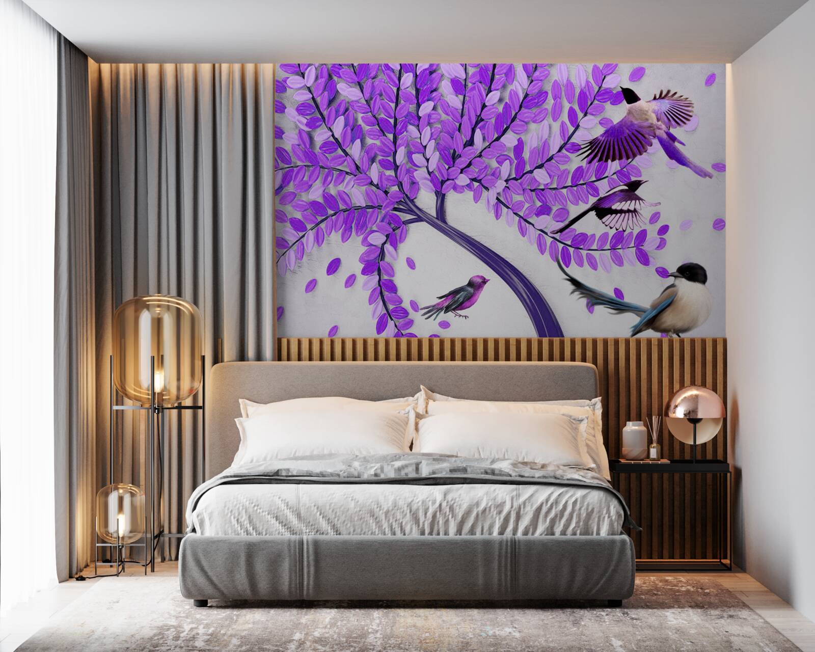 Fototapet Flori vii de liliac și pene de iarnă