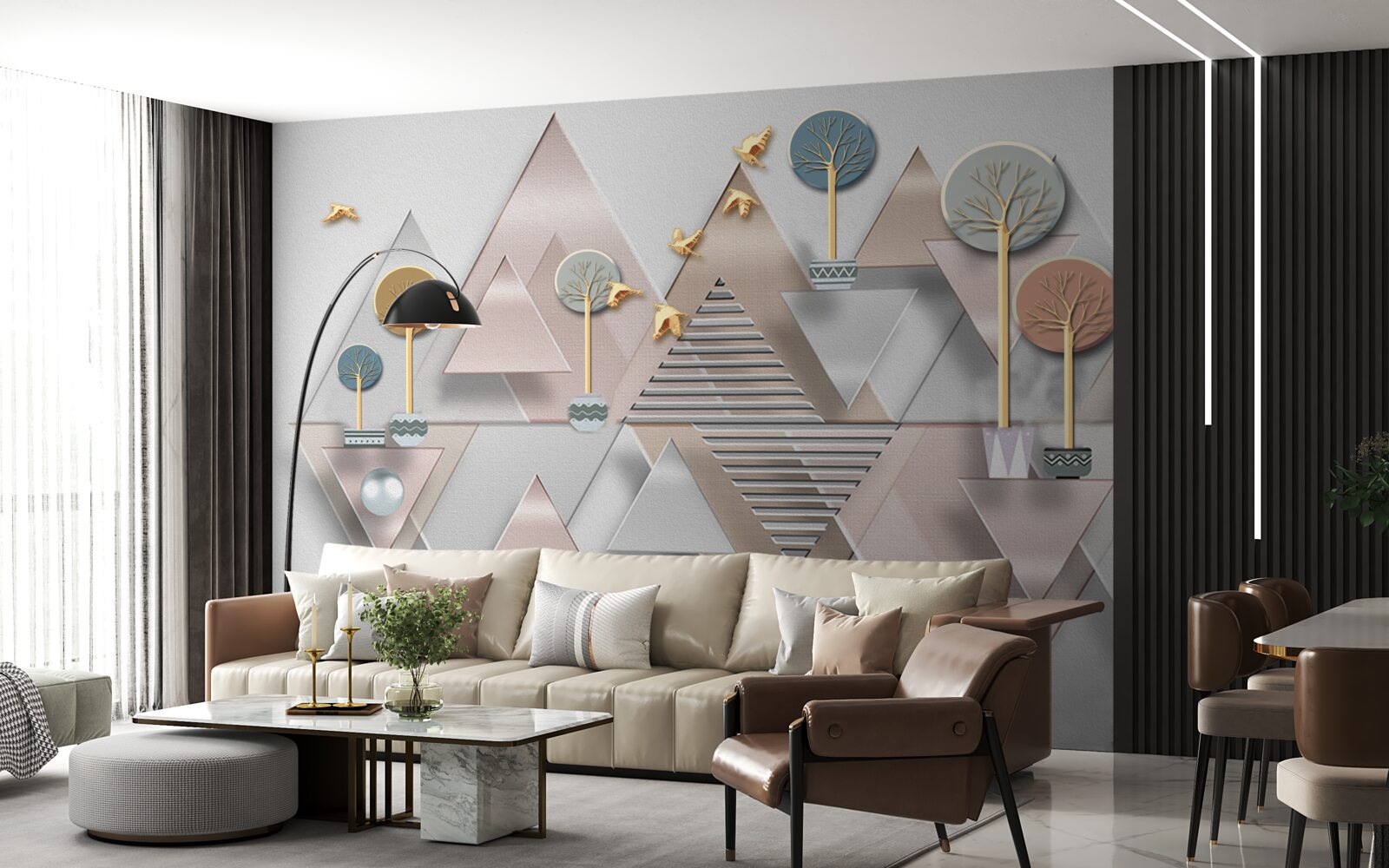 Fototapet reflexia pădurii în apă este prezentată ca o abstracție geometrică