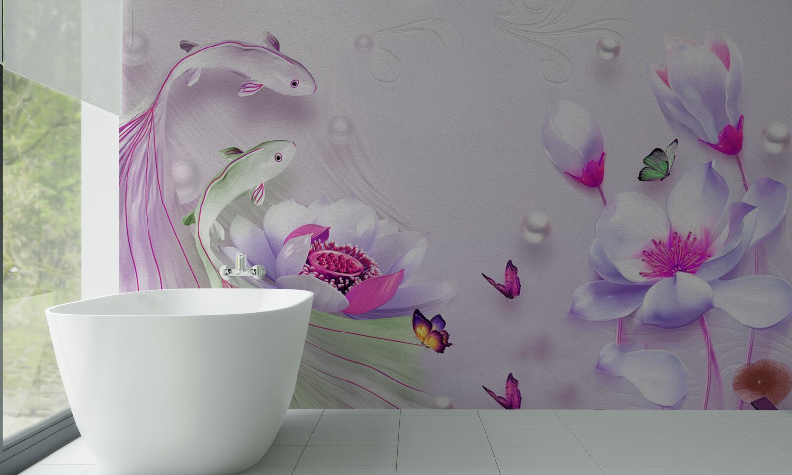 Fototapet Magnolie albă ca zăpada și pește mic