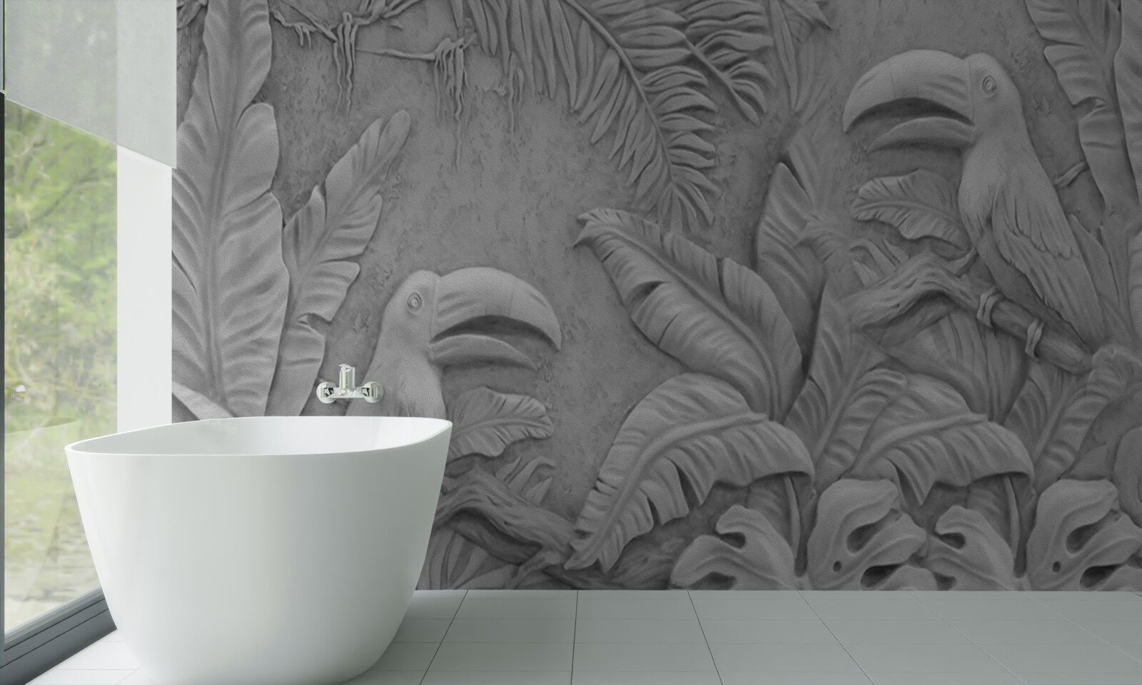 Fototapet basorelief păsări tropicale în pădure
